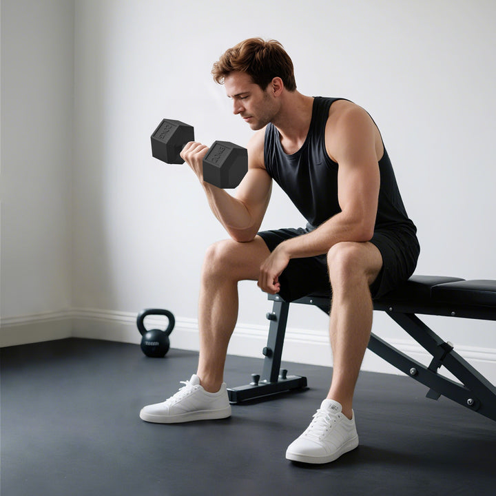 MCL 20KG Single Rubber Hex Dumbbell Portable Hand Weights Dumbbell Home Gym