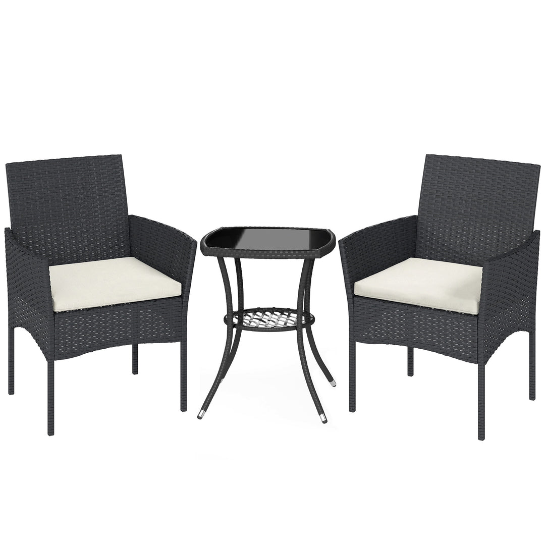 3 Piece Rattan Bistro Set, PE Wicker Garden Furniture Conversation Set