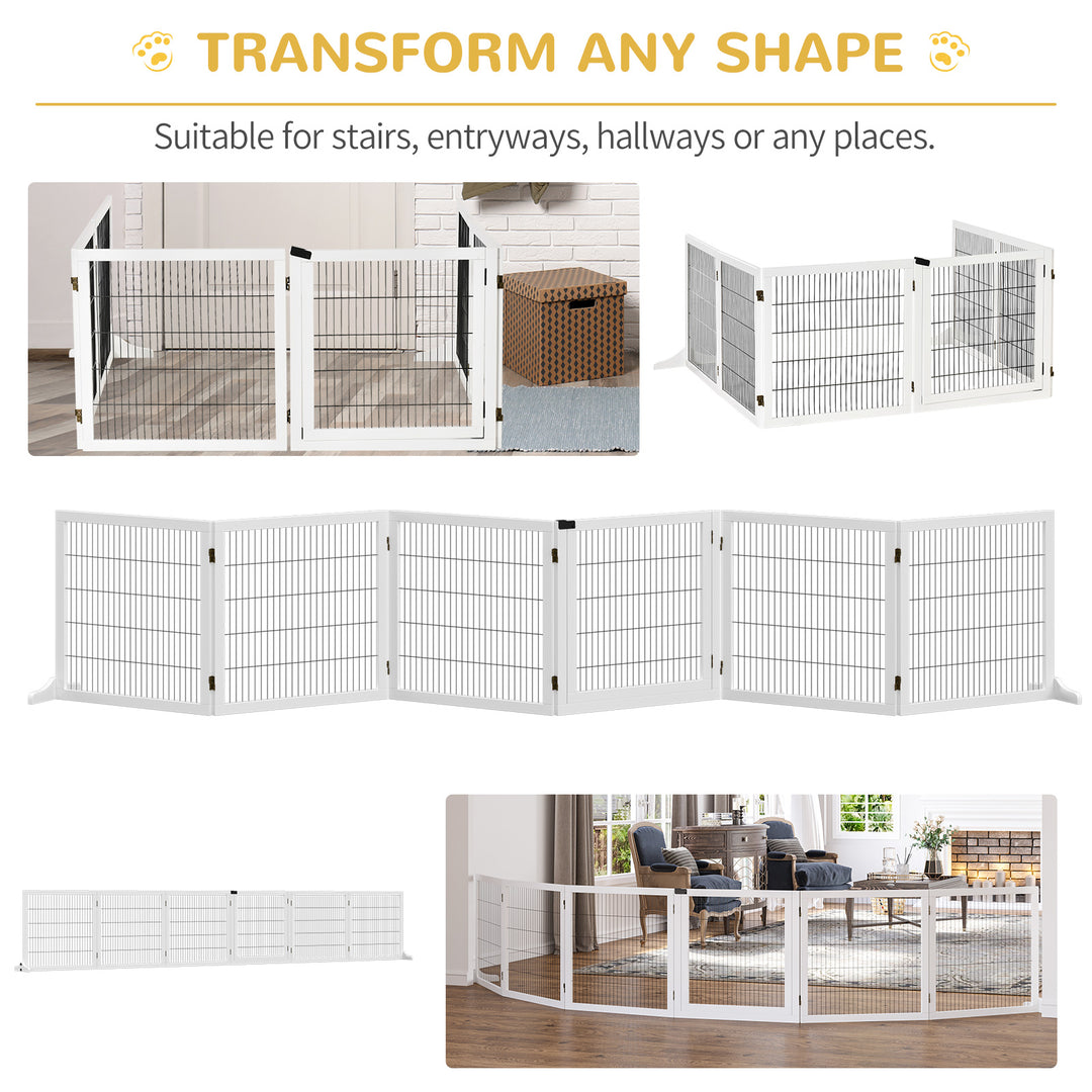 Wooden Pet Gate, Freestanding Dog Safety Barrier, w/ 2 Support Feet, White