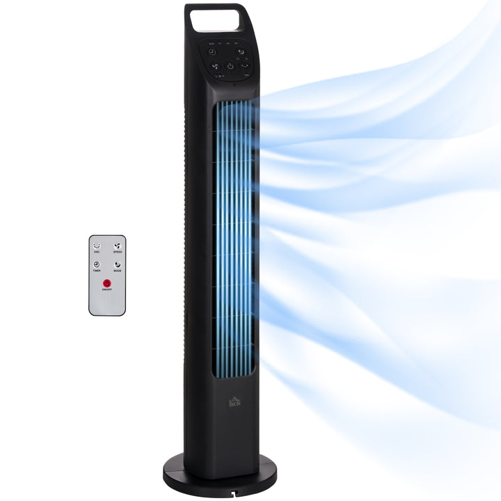 HOMCOM Oscillating Tower Fan: Remote, Timer, 3 Speeds, Quiet Cooling for Home & Office, Black | Aosom UK