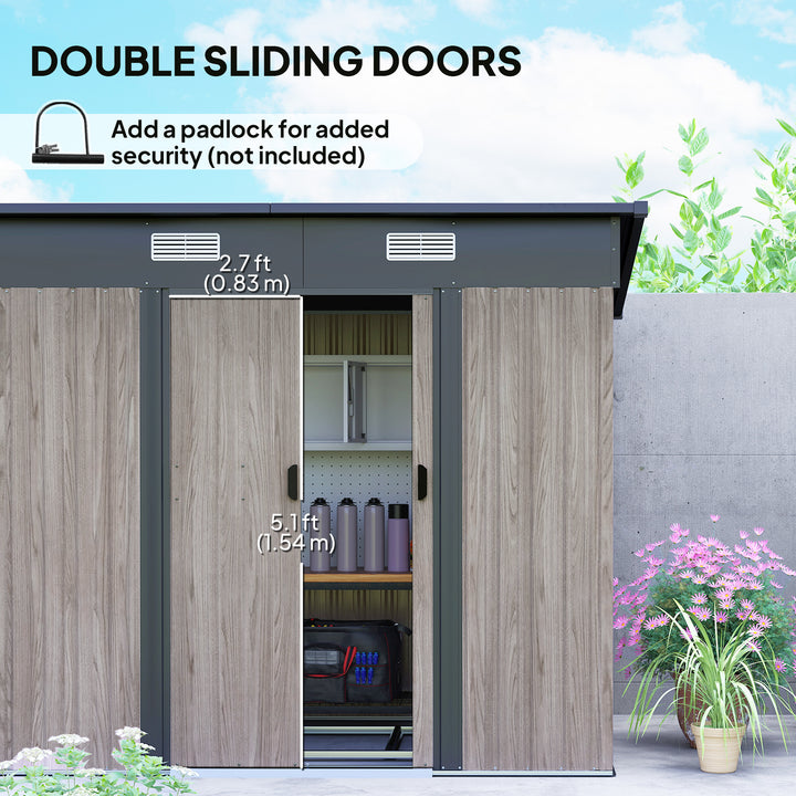 4 x 7ft Metal Shed - Grey Wood-Effect
