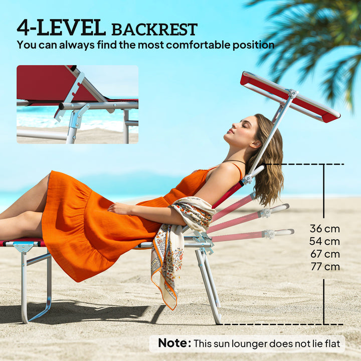 Outdoor Foldable Sun Lounger Set of 2, 4 Level Adjustable Backrest Rec