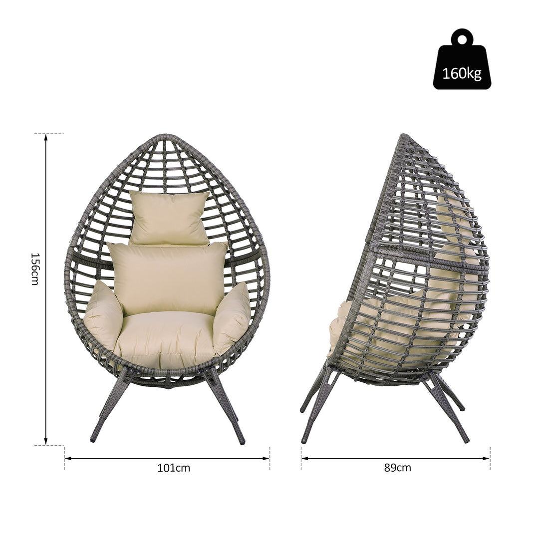 Garden Egg Chair, Teardrop Outdoor PE Rattan Chair with Full-body Soft Padded Cushion, Grey