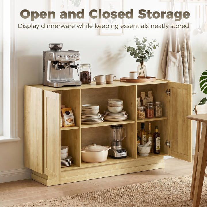 Sideboard Buffet Cabinet, 133 cm Storage Cabinet with 2 Open Shelves, 