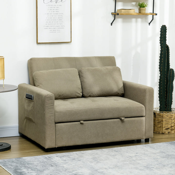 Loveseat Sofa Bed, Convertible Bed Settee with 2 Cushions, Side Pockets for Living Room