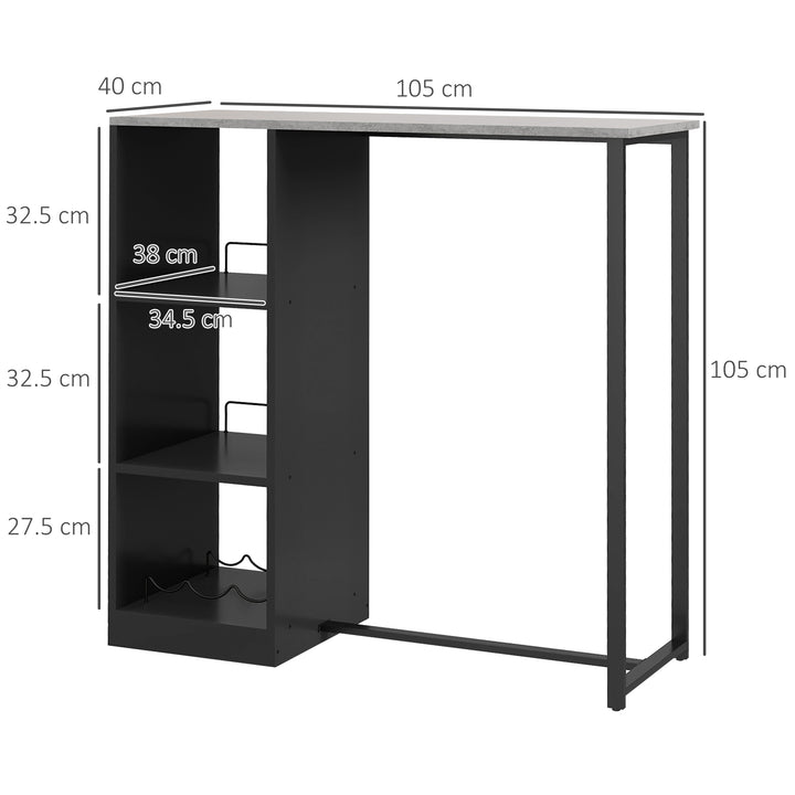 Breakfast Bar Table, Bar Table with 3-Tier Storage Shelf and Wine Rack