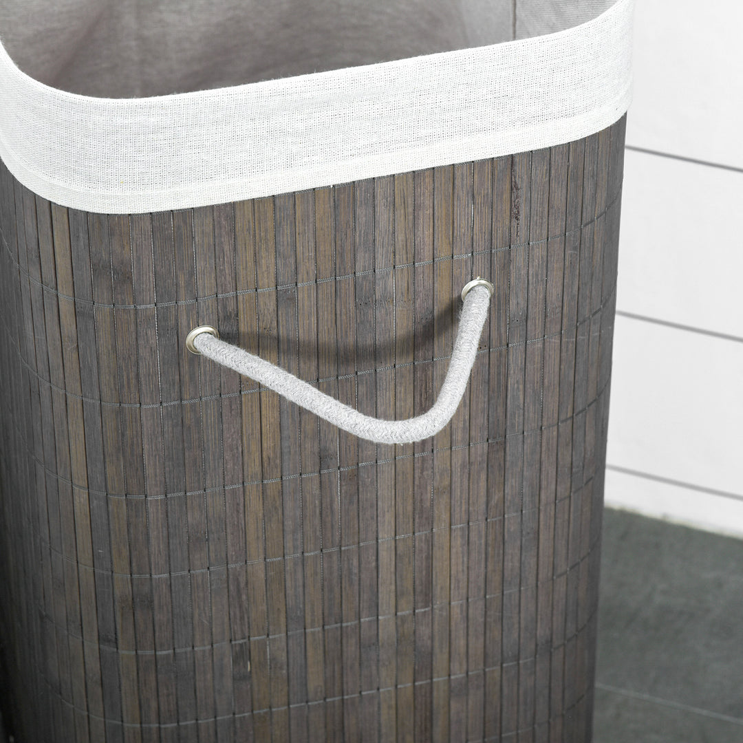 Laundry Basket with Flip Lid and String Handles, Collapsible Hamper Removable Lining Board Base Foldable Water-Resistant Dirty Clothes Storage, Grey