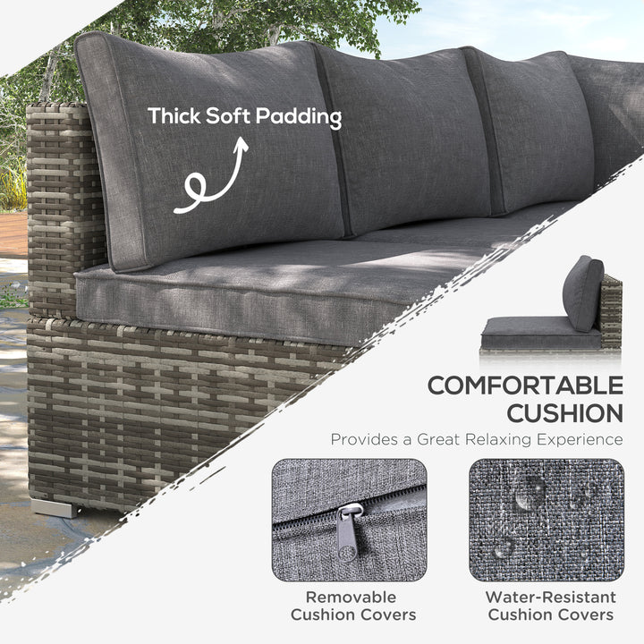 Outsunny Outdoor Garden Furniture Rattan Single Middle Sofa with Cushions for Backyard Porch Garden Poolside Deep Grey