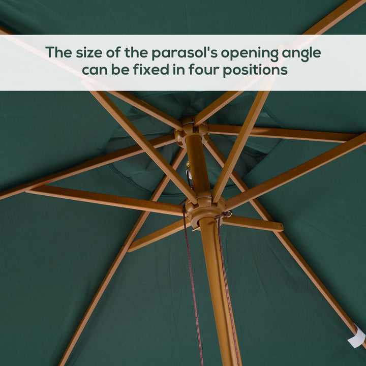2 x 3m Wooden Garden Parasol Umbrella Outdoor Sun Shade Canopy, Green