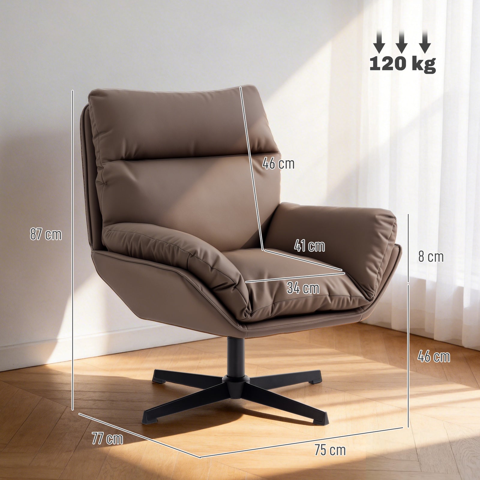 Accent Chair with 360 Swivel Armchair for Living Room with Padded Cush