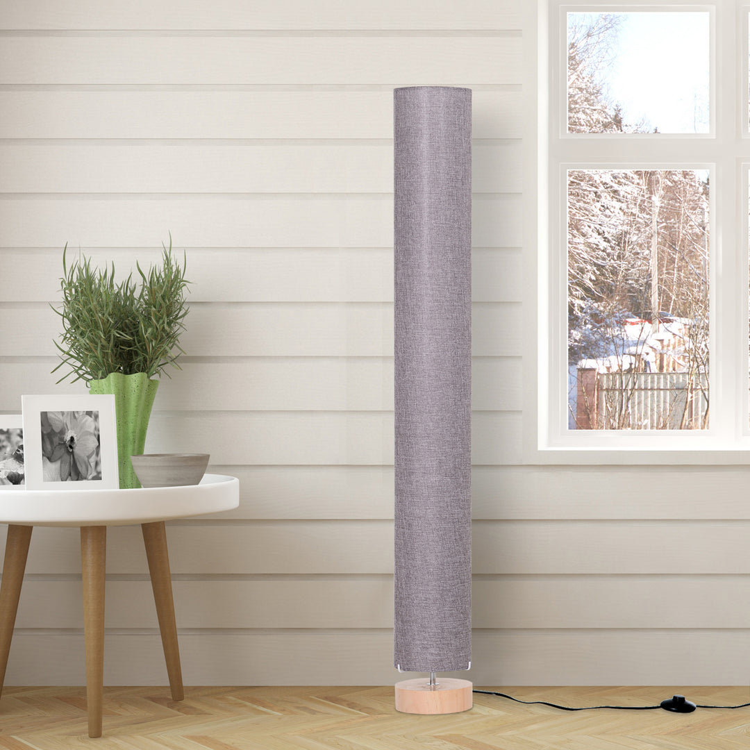 Floor Lamp for Living Room, 47" Modern Standing Lamp with Linen Shade, Wooden Base, Grey