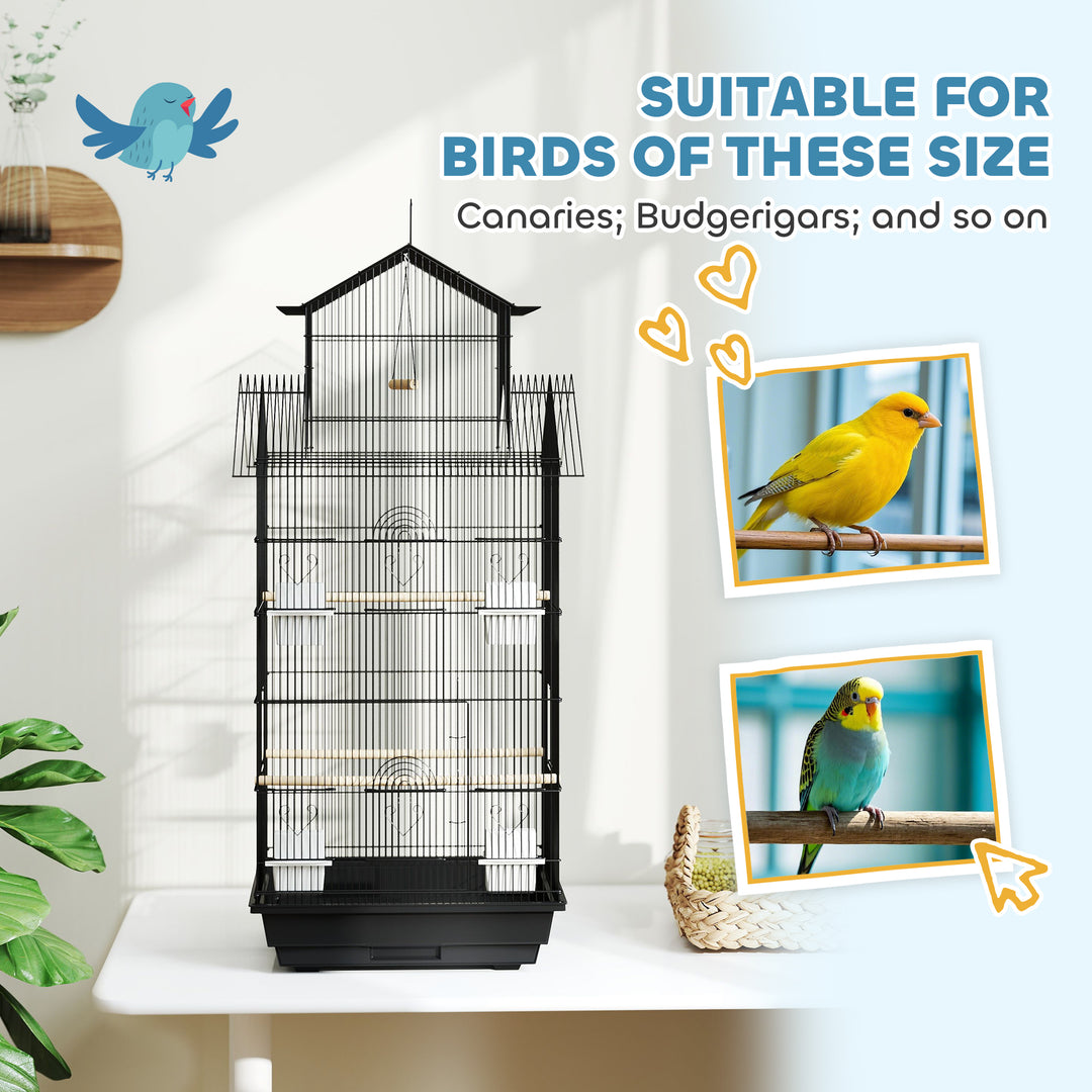 Metal Bird Cage with Plastic Swing, Perch, Food Container, Tray, Handle, for Finches, Canaries, 43 x 32.5 x 104cm