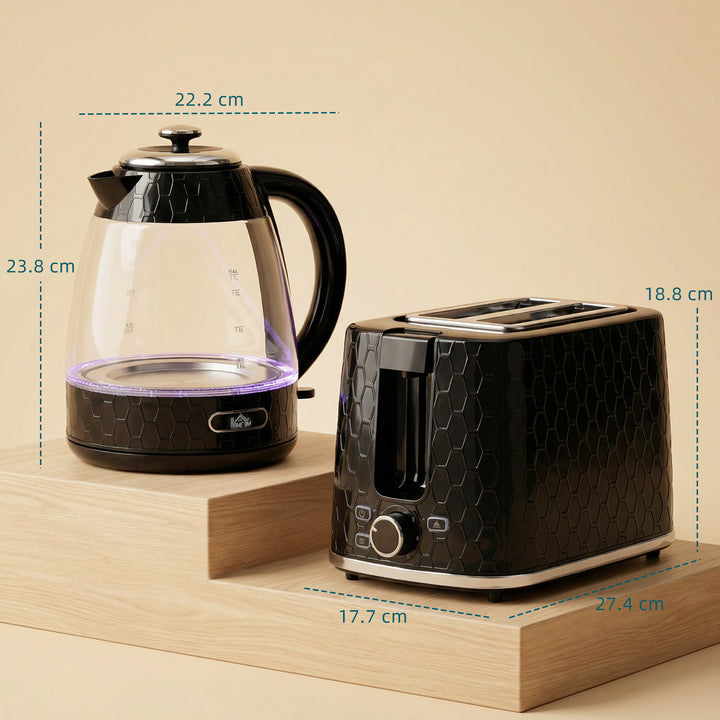 Kettle and Toaster Set, 1.7L 3000W Rapid Kettle with Limescale Filter, 2 Slice Toaster with 7 Browning Controls