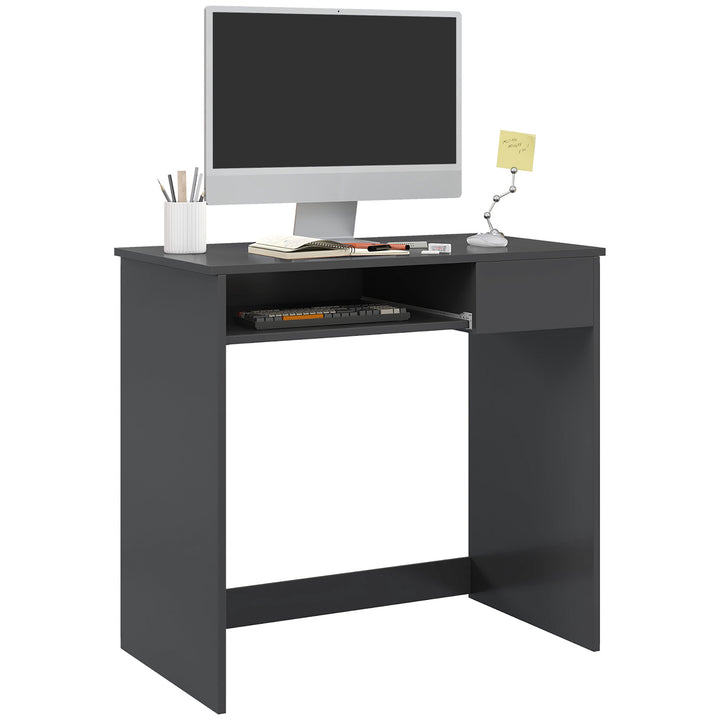 HOMCOM Computer Table with Keyboard Tray and Drawer, Compact Computer Desk, Study Desk, Writing Desk for Home Office, Grey | Aosom UK