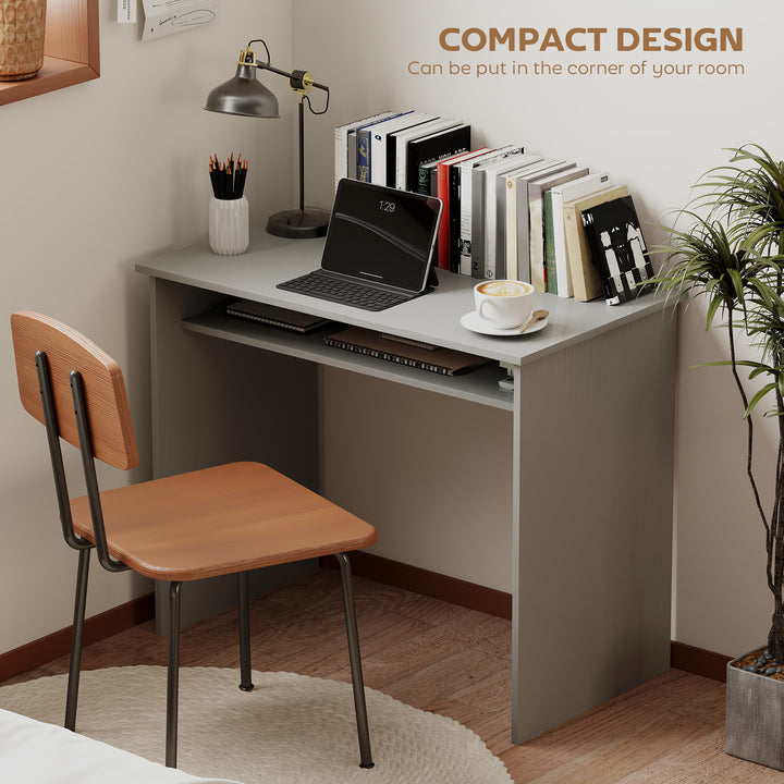 Modern Computer Desk, Home Office Table, Small Writing Desk with Storage Shelf, 90 x 50cm, Grey