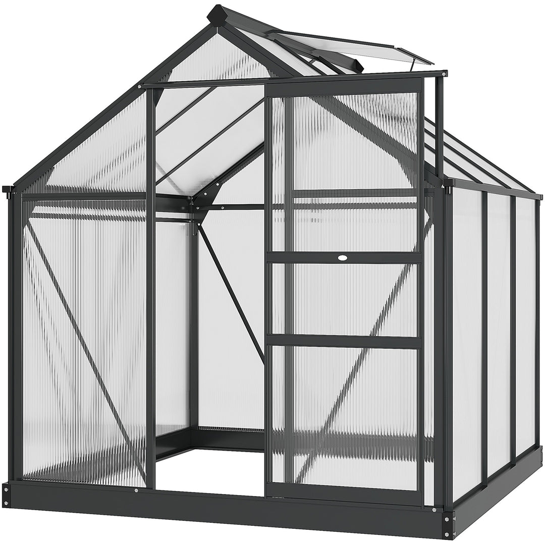 MCL 6 x 6ft Polycarbonate Greenhouse, Large Walk-In Green House with Slide Door and Window, Garden Plants Grow House with Aluminium Frame and Foundation, Grey
