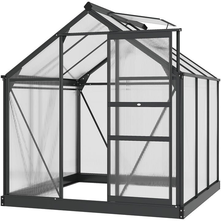 MCL 6 x 6ft Polycarbonate Greenhouse, Large Walk-In Green House with Slide Door and Window, Garden Plants Grow House with Aluminium Frame and Foundation, Grey