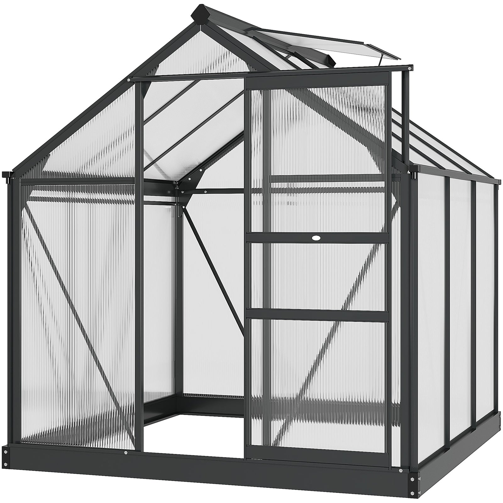 6 x 6ft Polycarbonate Greenhouse, Large Walk-In Green House with Slide Door and Window, Garden Plants Grow House with Aluminium Frame and Foundation, Grey