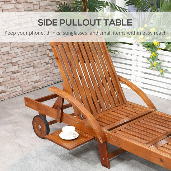 Outsunny Outdoor Garden Patio Wooden Sun Lounger Foldable Recliner Deck Chair Day Bed Furniture with Wheels
