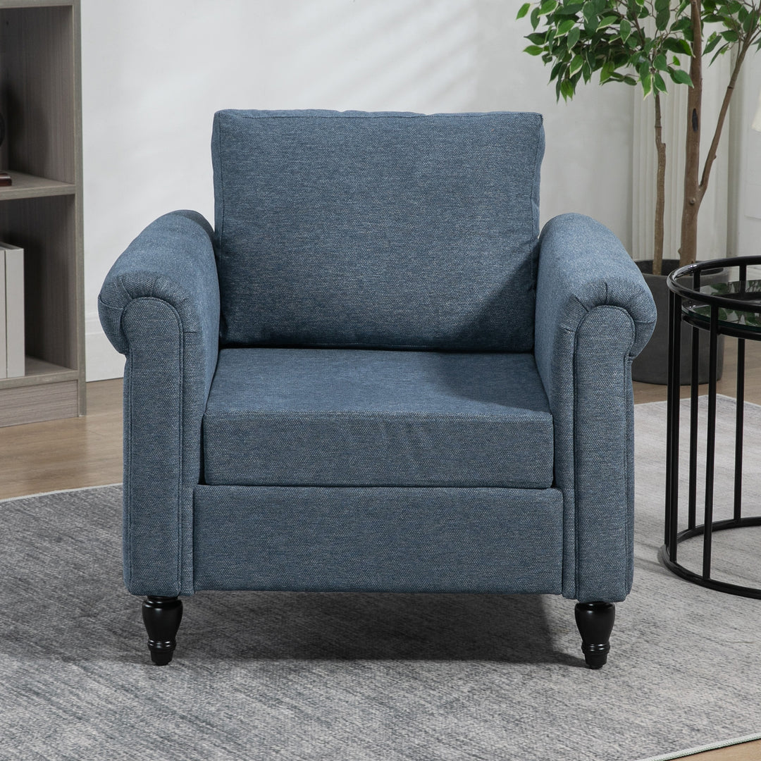 Vintage Accent Chair, HOMCOM Tufted Upholstered Lounge Armchair Single Sofa Chair with Rubber Wood Legs, Rolled Arms, Dark Blue | Aosom UK