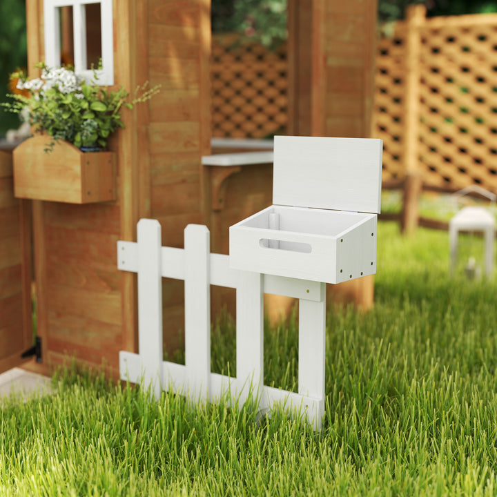 Wooden Playhouse for Kids with Door, Windows, Mailbox, Flower Pot Holder, Serving Station, Bench for Children, Yellow