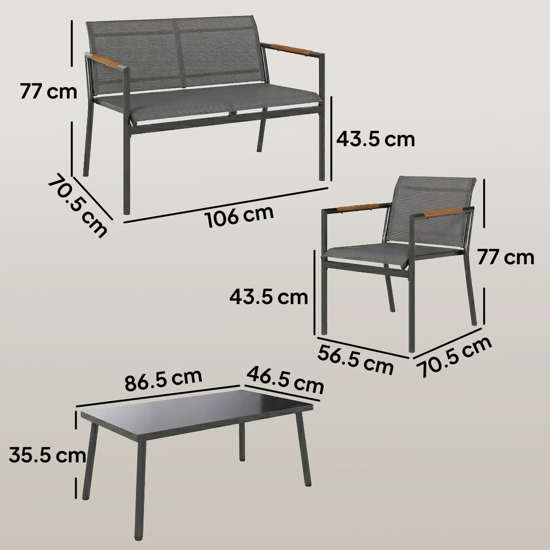 4 Seater Garden Furniture Set with Loveseat, Armchairs, Table, Metal G