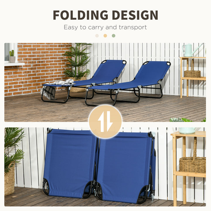 Outsunny Folding Sun Loungers Set of 2, Outdoor Day Bed with Reclining Back, Steel Recliner Garden Chairs with Breathable Mesh for Beach, Patio, Black