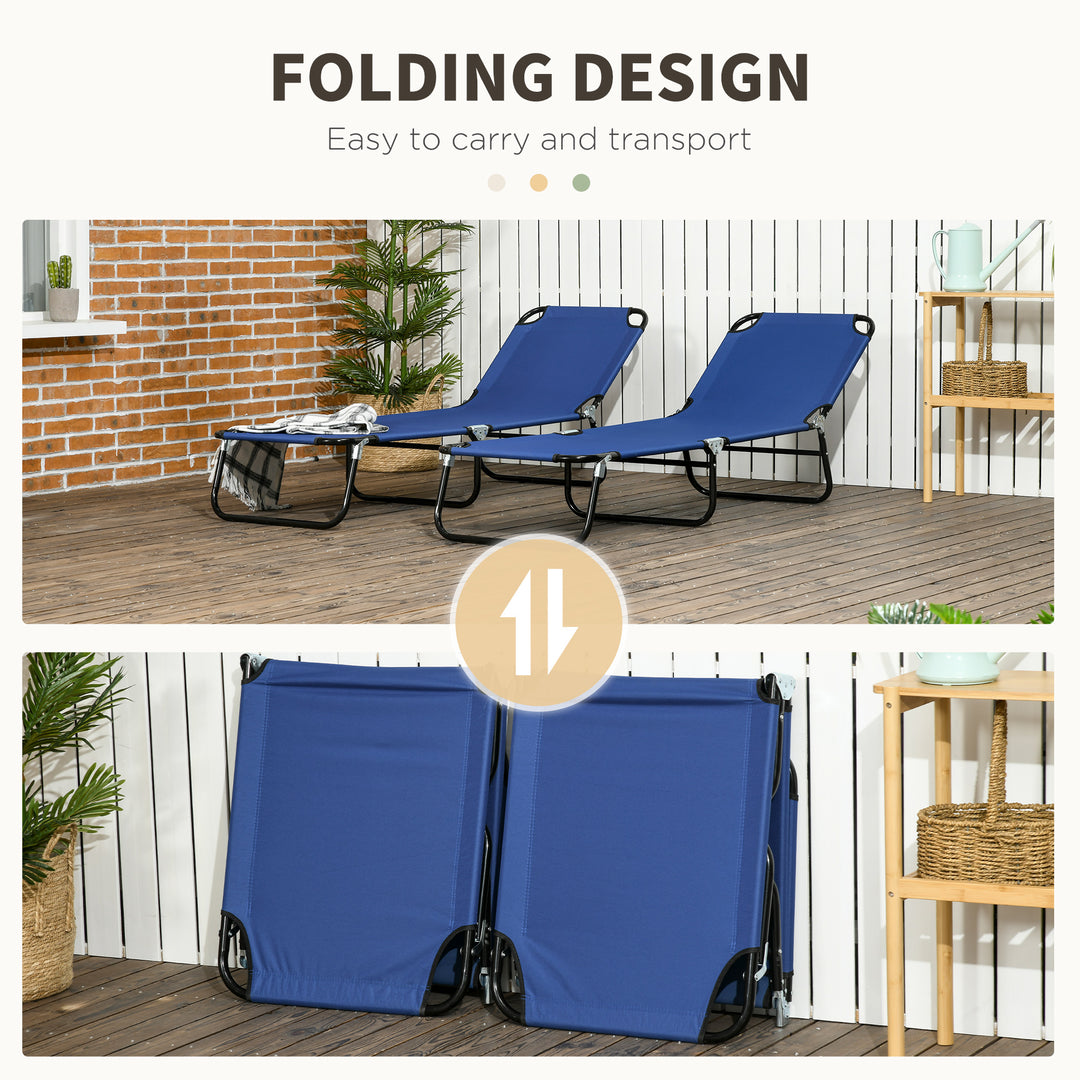 Set of Two Metal Frame Folding Sun Loungers - Blue