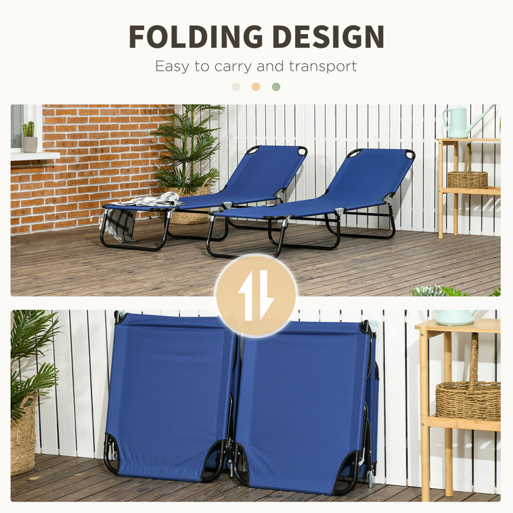Set of Two Metal Frame Folding Sun Loungers - Blue
