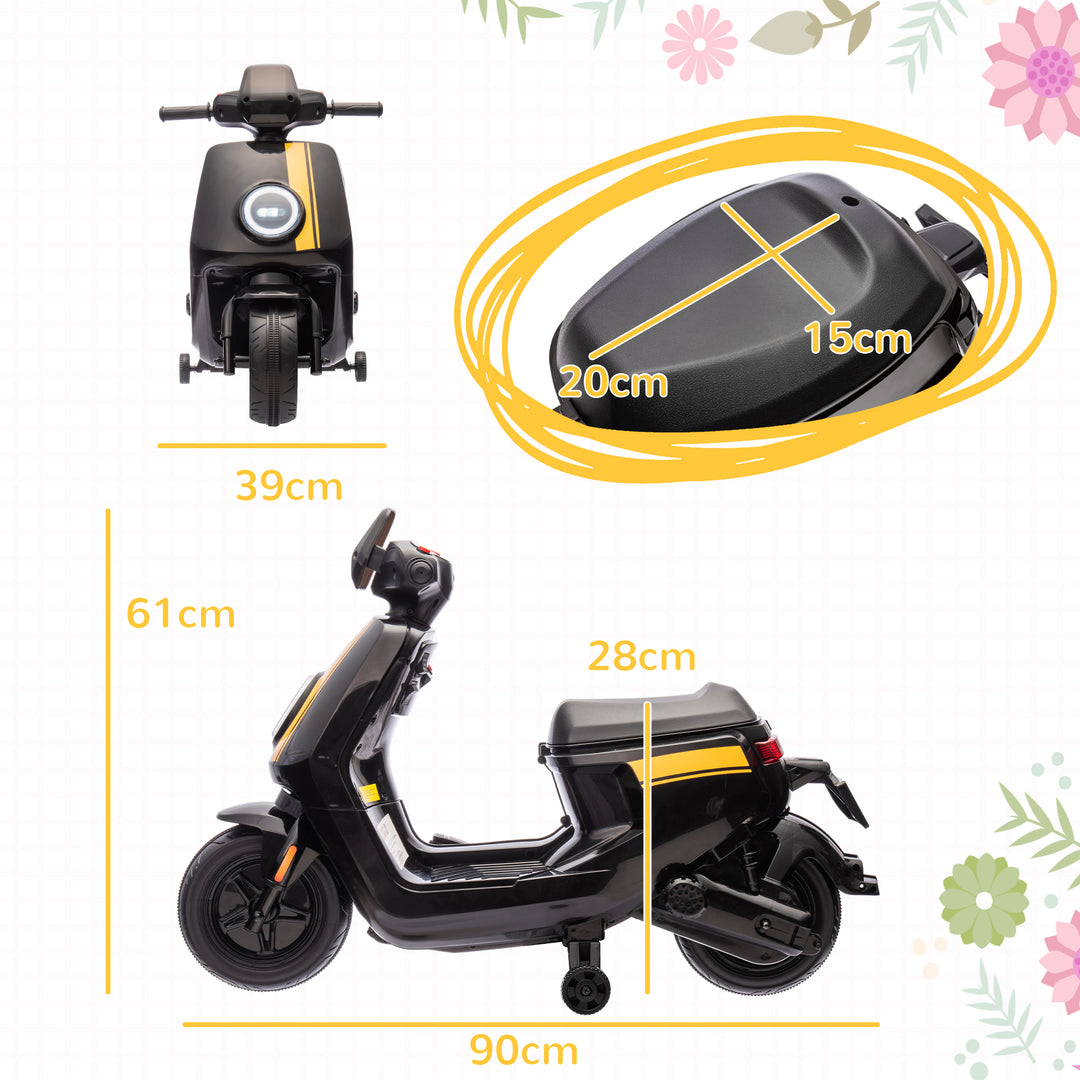 AIYAPLAY 6V Ride on Motorbike, Kids Electric Motorbike w/ Headlights, Music, Training Wheels, for Ages 18-36 Months, Black