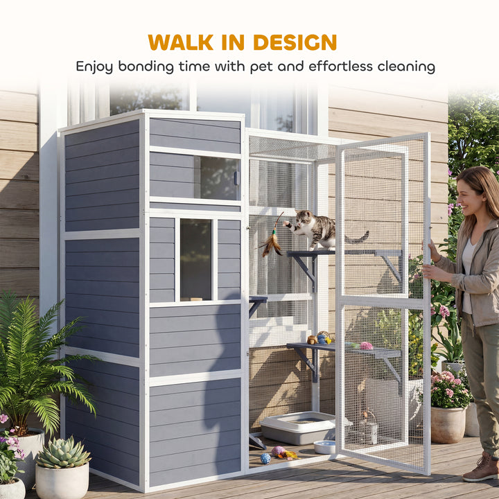 4-Tier Wooden Catio Cat Outdoor Enclosure with Sun Roof, Resting Rooms, 3 Platforms, Window Outdoor Indoor