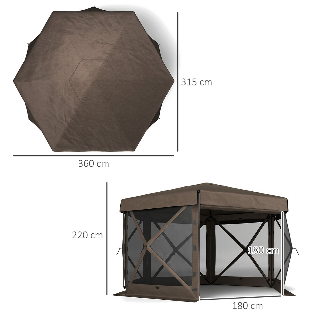 3 x 3(m) Hexagon Pop Up Gazebo with 5 Sides and Carry Bag, Waterproof, UV Resistant Party Tent Instant Event Shelter with Netting for Garden, Patio, Brown