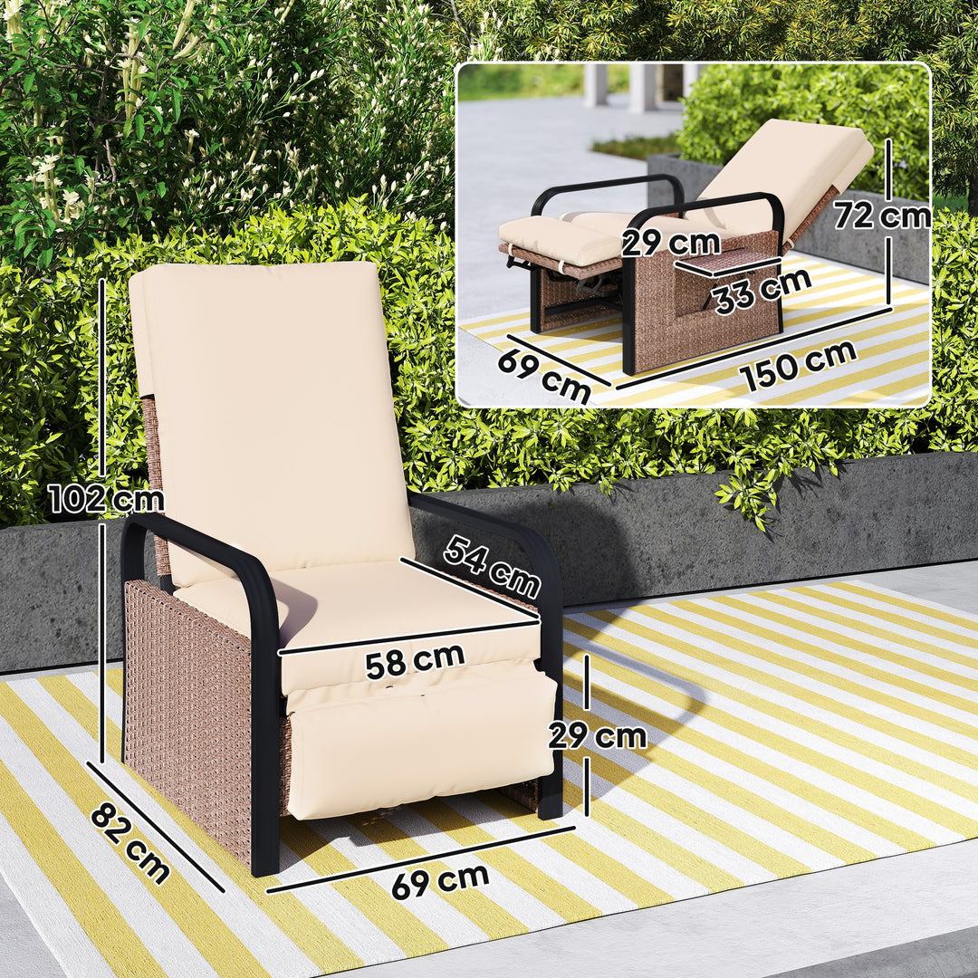 140° Reclining Rattan Armchair - Brown/Khaki