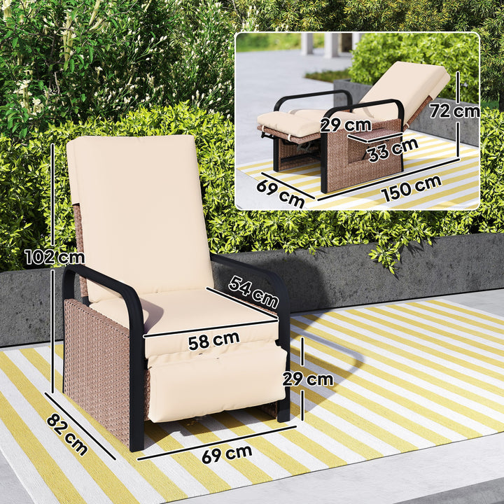 140° Reclining Rattan Armchair - Brown/Khaki