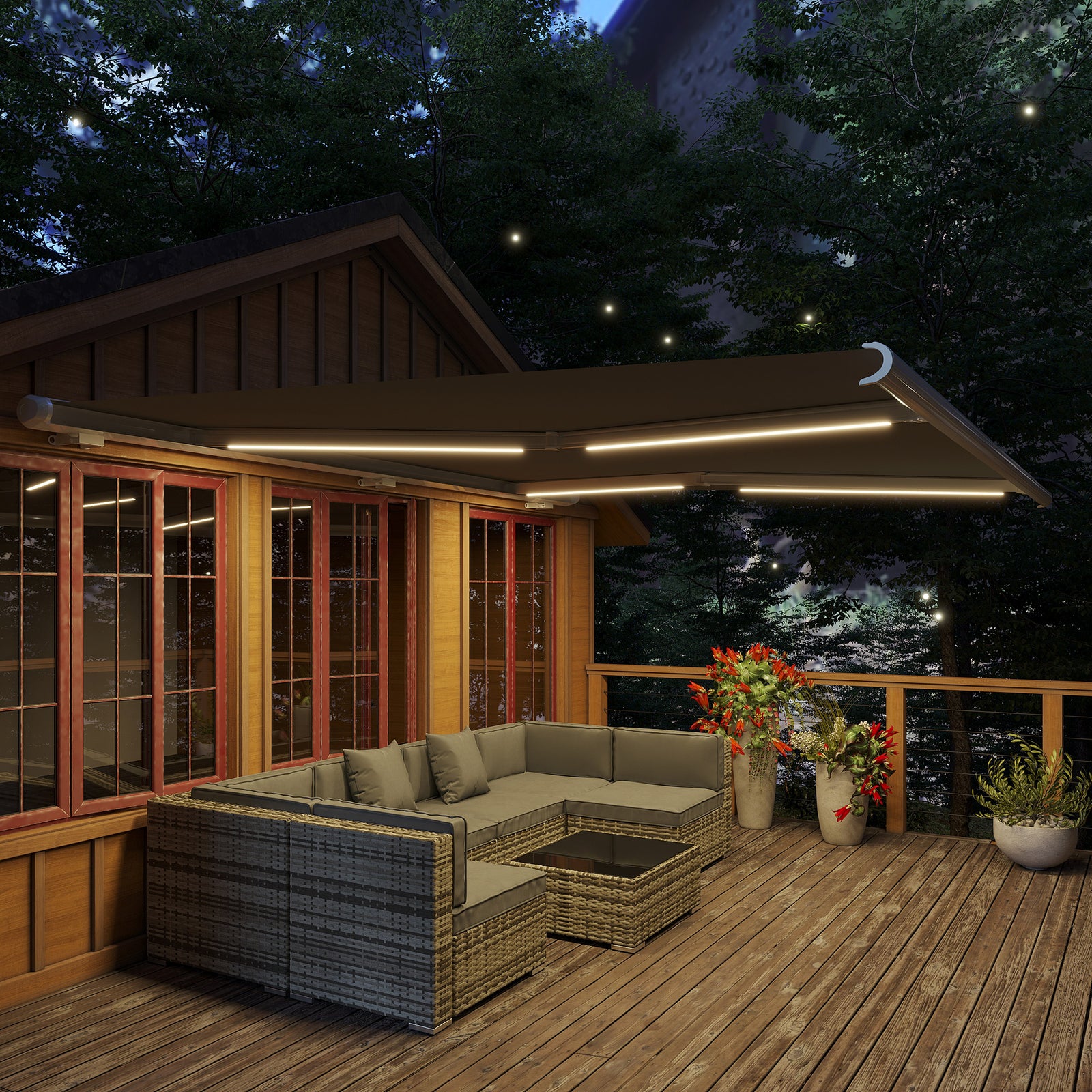 4x3m Full Cassette Electric/Manual Retractable Awning with LED Light and Remote Controller, Sun Canopies for Patio Door Window, Grey