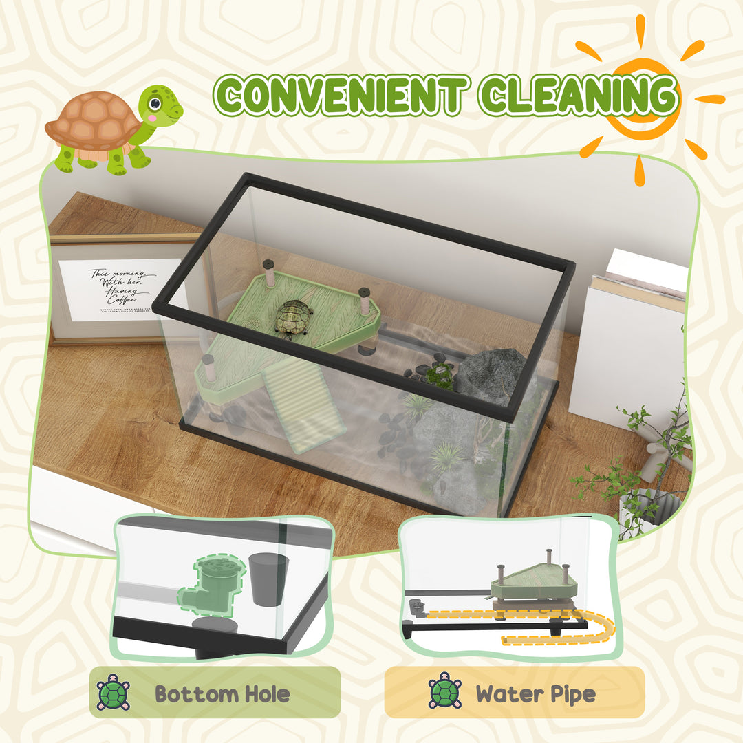 28L Glass Turtle Tank Aquarium with Basking Platform, Easy Drainage, Strip Patch Thermometer