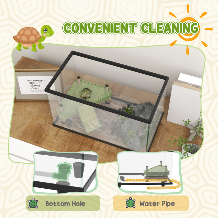 28L Glass Turtle Tank Aquarium with Basking Platform, Easy Drainage, Strip Patch Thermometer