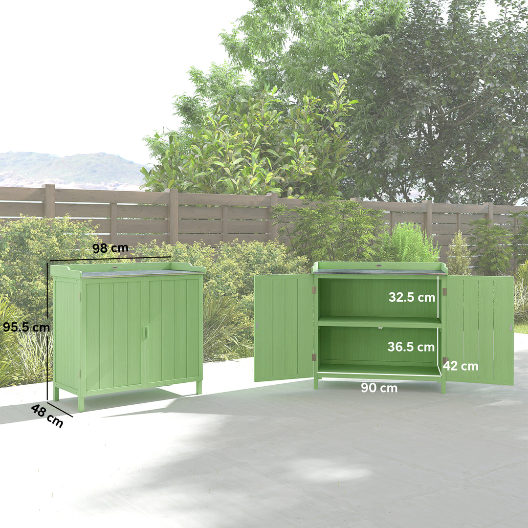 Wood Garden Storage Cabinet, Outdoor Tool Shed, Potting Bench Table wi
