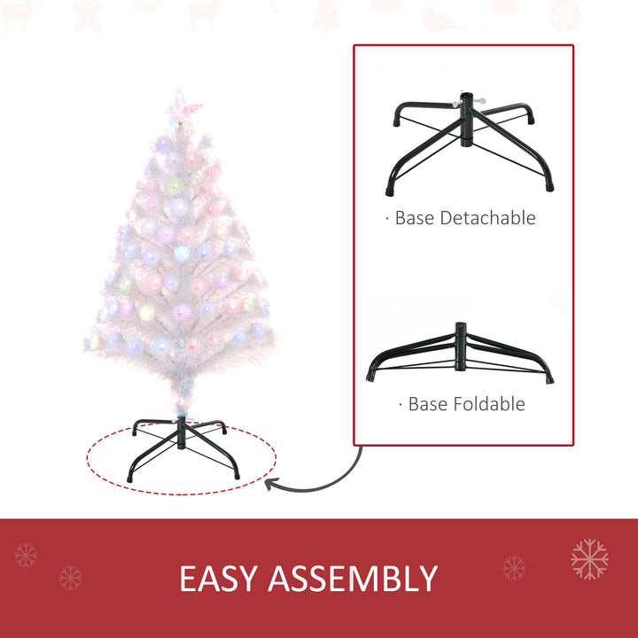 HOMCOM 3 Feet Prelit Artificial Christmas Tree with Fiber Optic LED Light, Holiday Home Xmas Decoration, White | Aosom UK