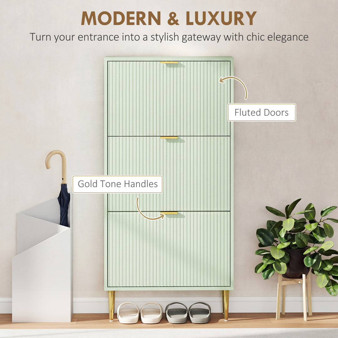 Elegant Three-Drawer Shoe Cabinet - Light Green