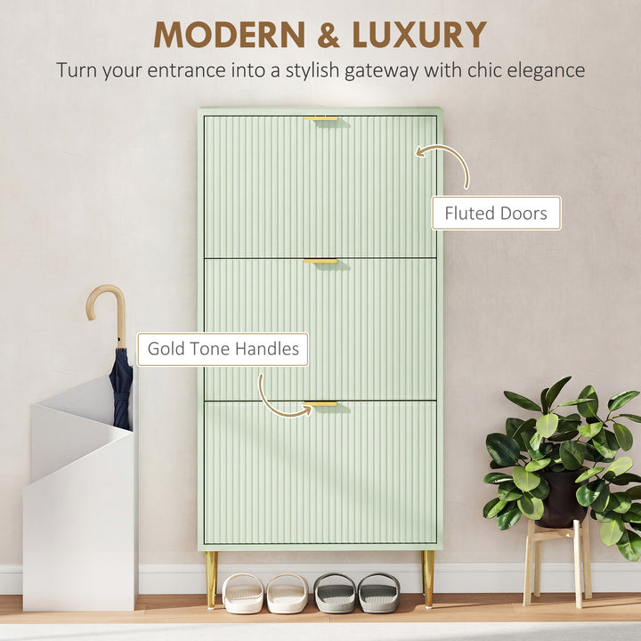 Elegant Three-Drawer Shoe Cabinet - Light Green