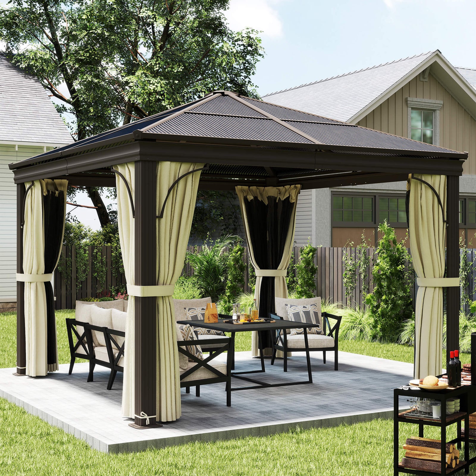 3x3 m Gazebo W/Mosquito Net-Brown/Black/Beige