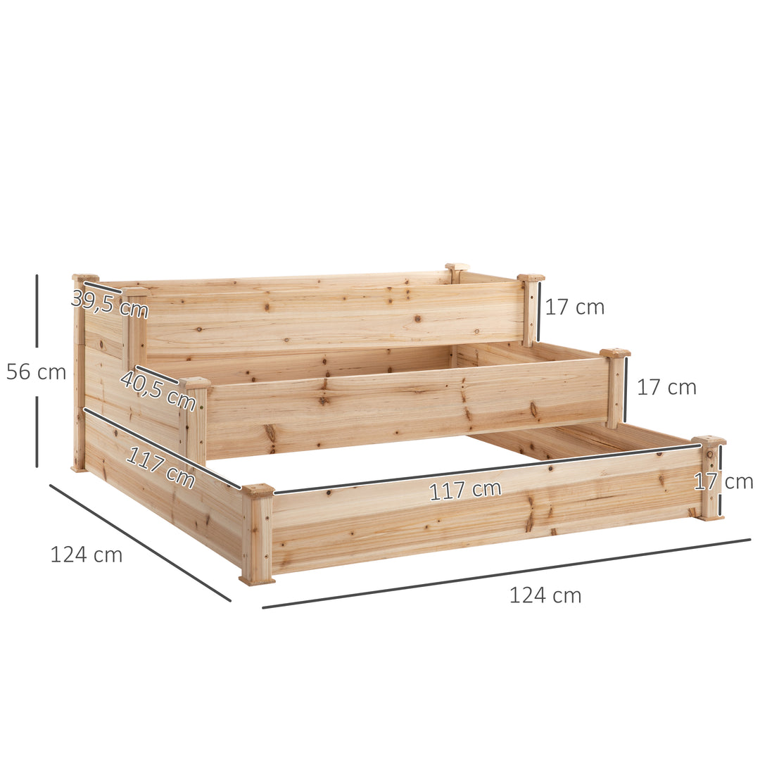 470L Raised Garden Bed, 3-Tier Planter Kit, Elevated Wooden Planters for Garden, Yard & Patio, 124 x 124 x 56 cm
