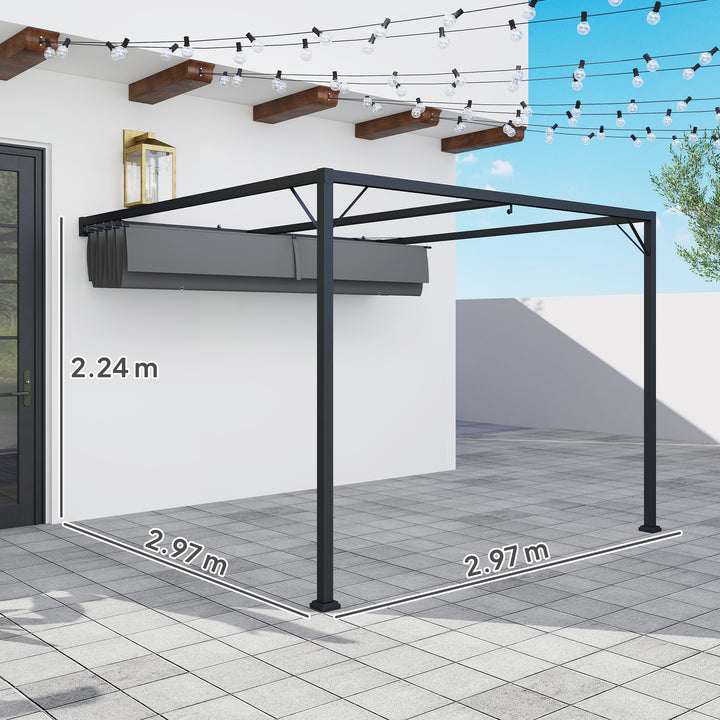 Outsunny 3 x 3(m) Outdoor Pergola with Retractable Canopy - Grey