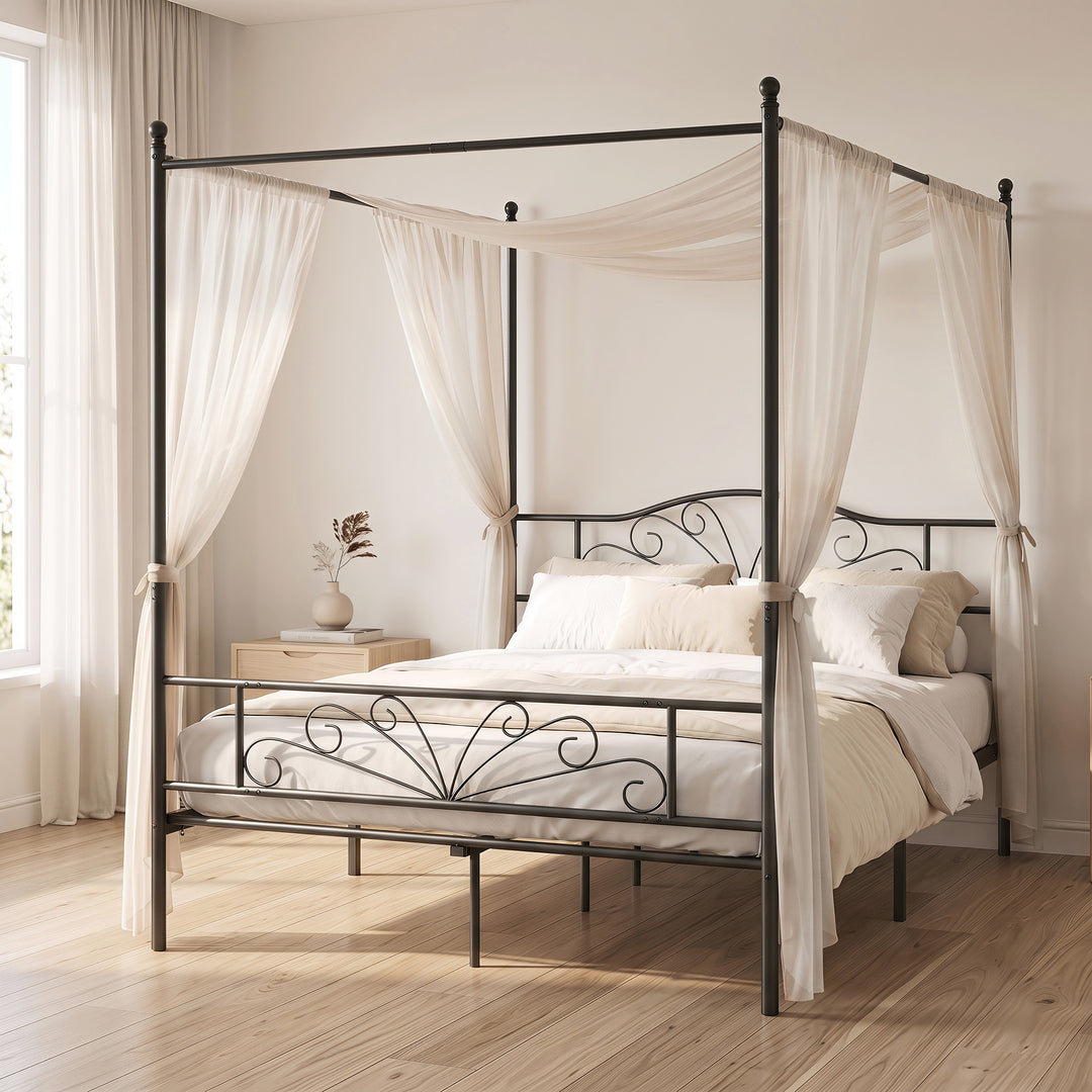 Canopy Bed Frame Double Size, Metal Platform Bed Frame with Headboard - view 2