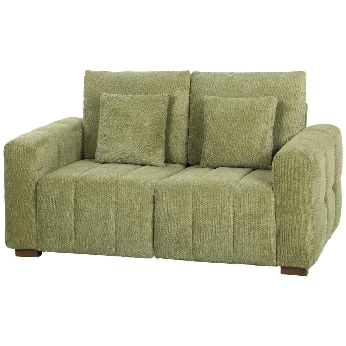 2 Seater Sofa, Upholstered Velvet Small Couch for Bedroom with Pillows - Green