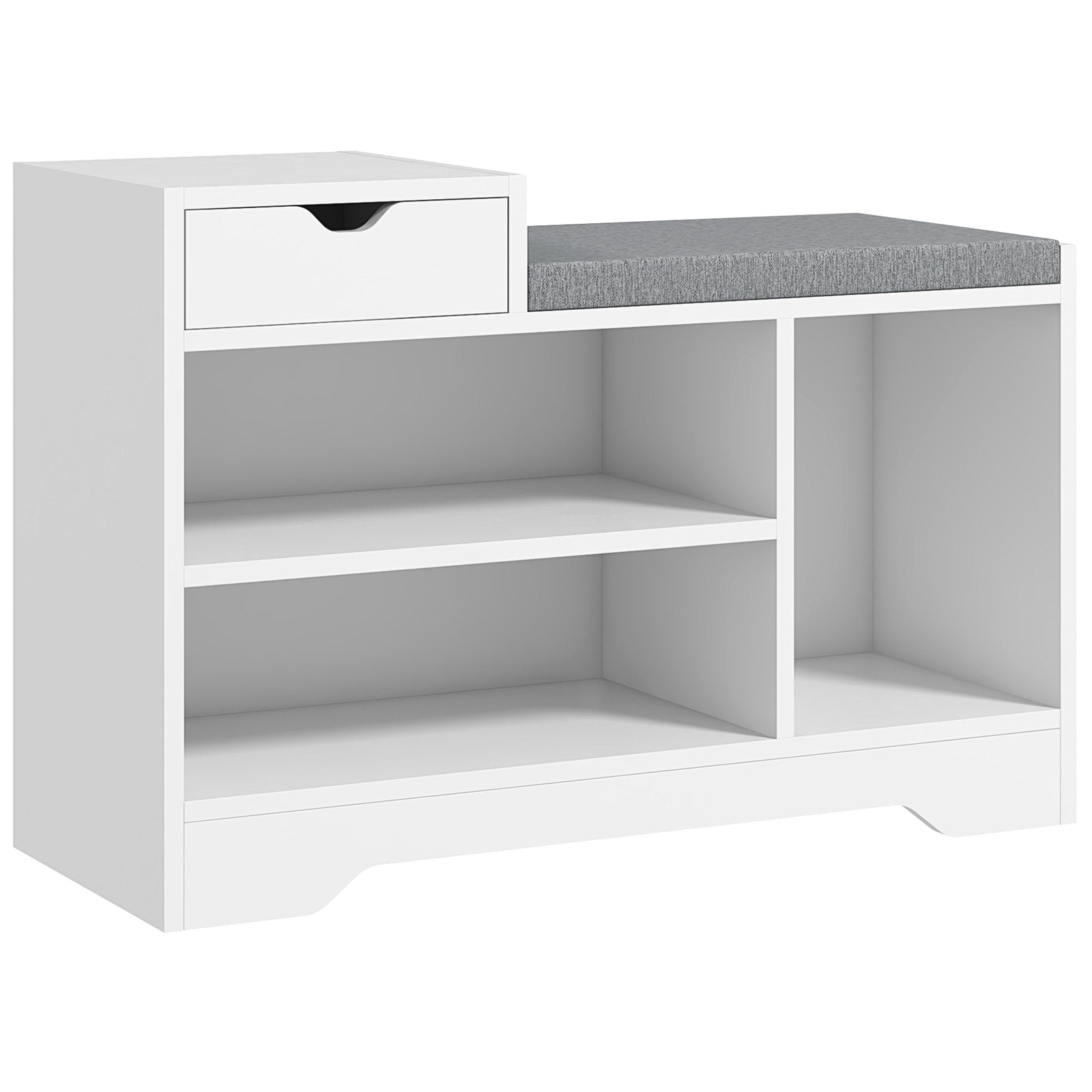 Multi-Compartment Shoe Bench, with Seat - White