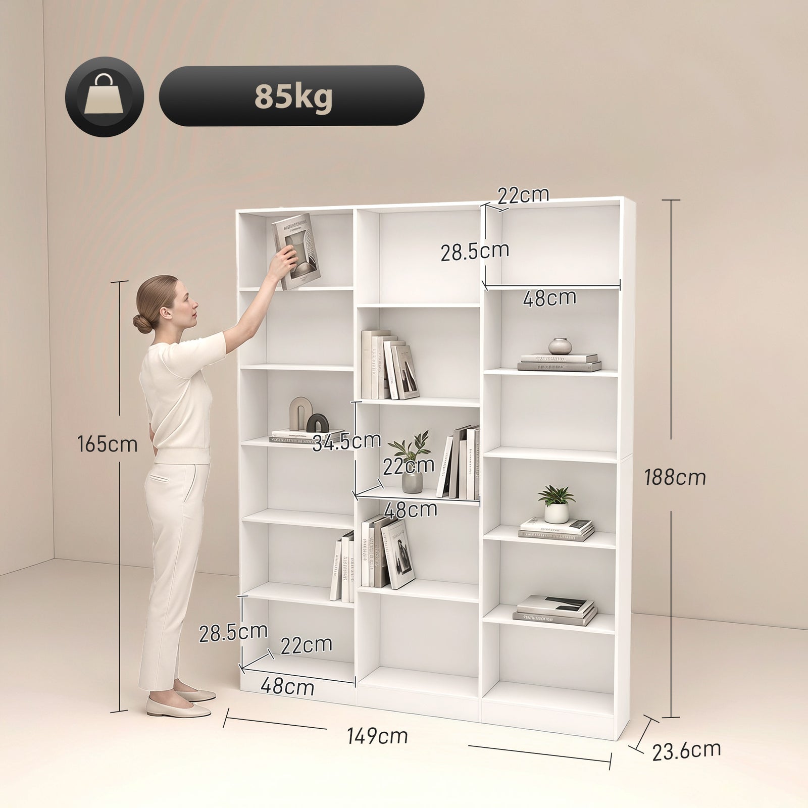 Bookcase with Open Storage, 6-Tier Bookshelf with Anti-Tipping Hardwar