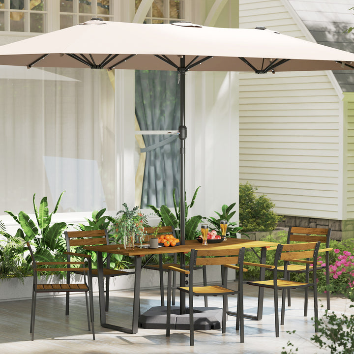Seven-Piece Wood Panel Patio Dining Set - Brown/Black