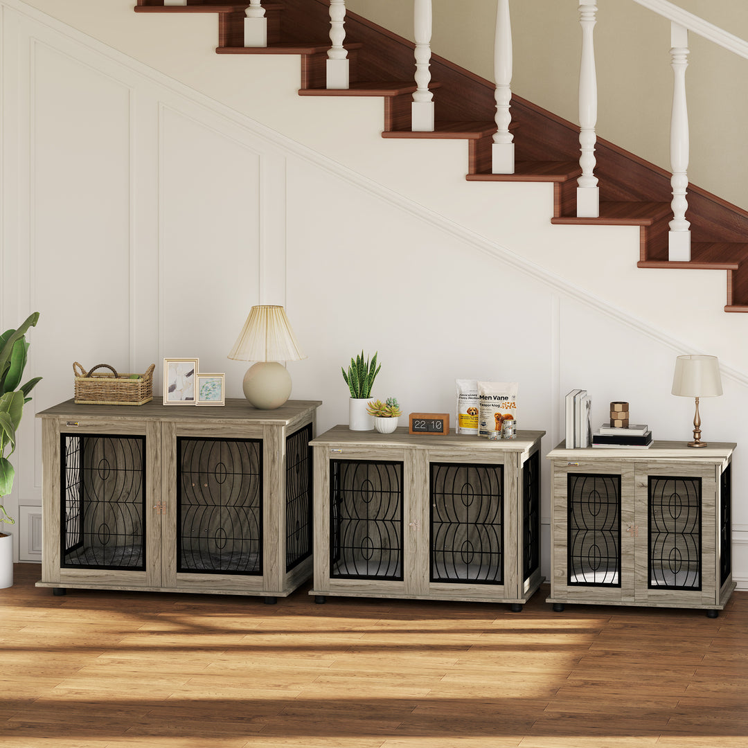 Indoor Dog Crate Furniture End Table with Soft Washable Cushion, Lockable Front Door, for Medium Dogs - Black